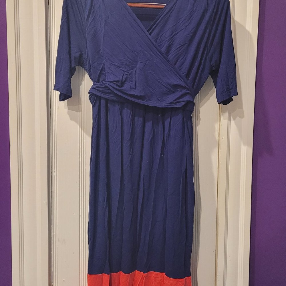 Latched Mama Wrap Midi Dress Navy/Pink